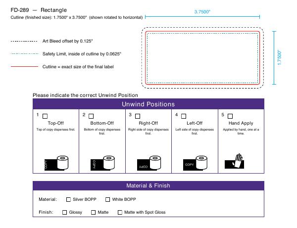 Rectangle label FD-289 dieline