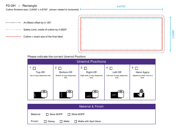 Rectangle label FD-291 dieline