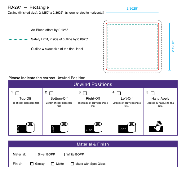 Rectangle label FD-297 dieline