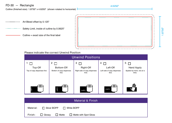 Rectangle label FD-30 dieline