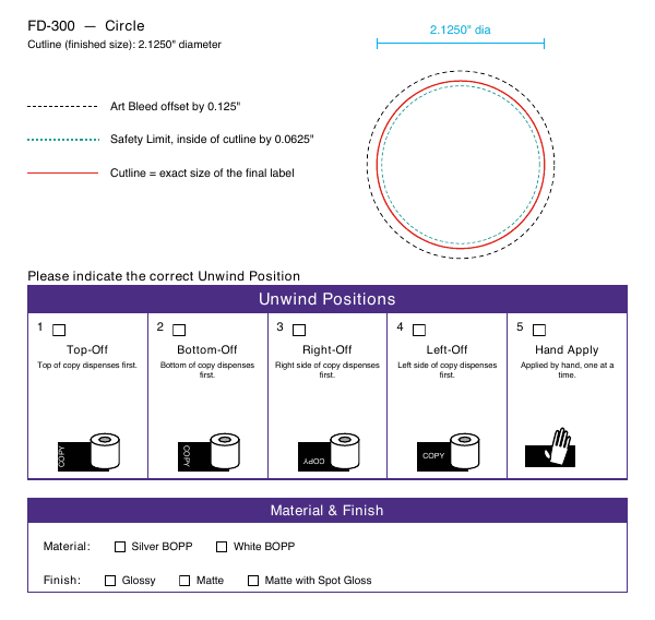 Circle label FD-300 dieline