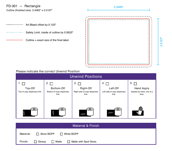 Rectangle label FD-301 dieline