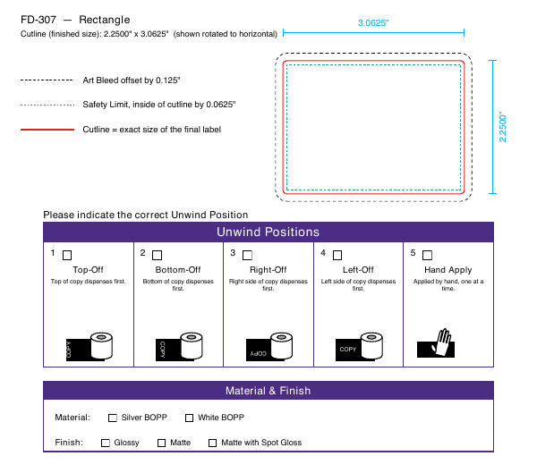 Rectangle label FD-307 dieline