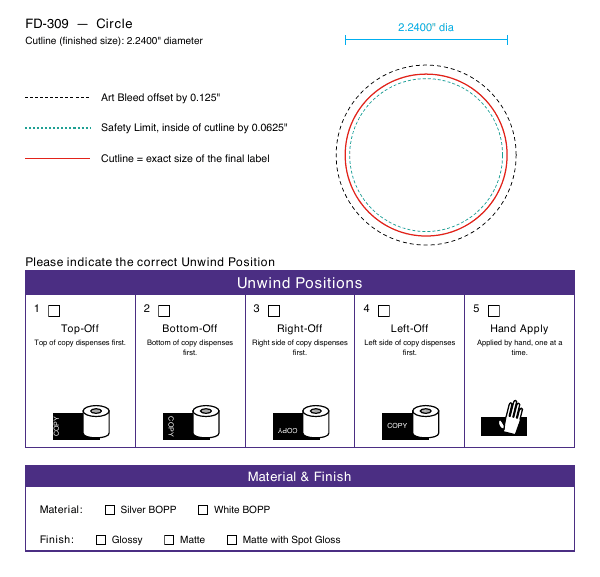 Circle label FD-309 dieline