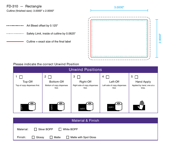 Rectangle label FD-310 dieline