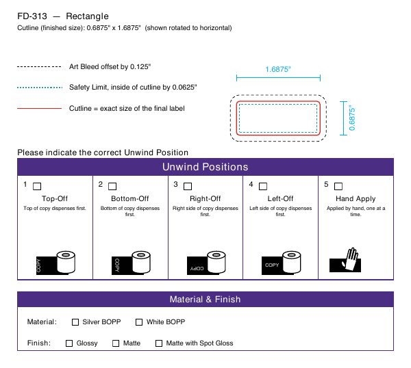 Rectangle label FD-313 dieline