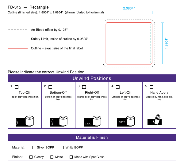 Rectangle label FD-315 dieline