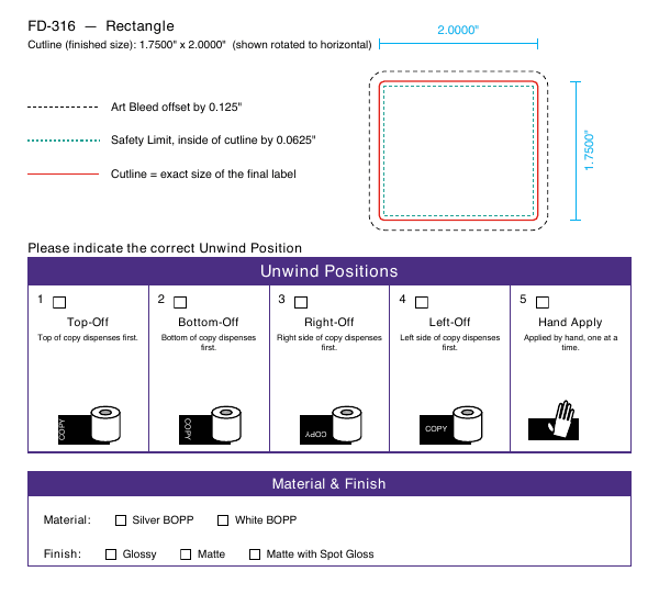 Rectangle label FD-316 dieline