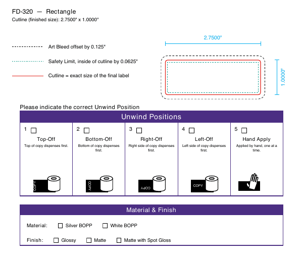 Rectangle label FD-320 dieline