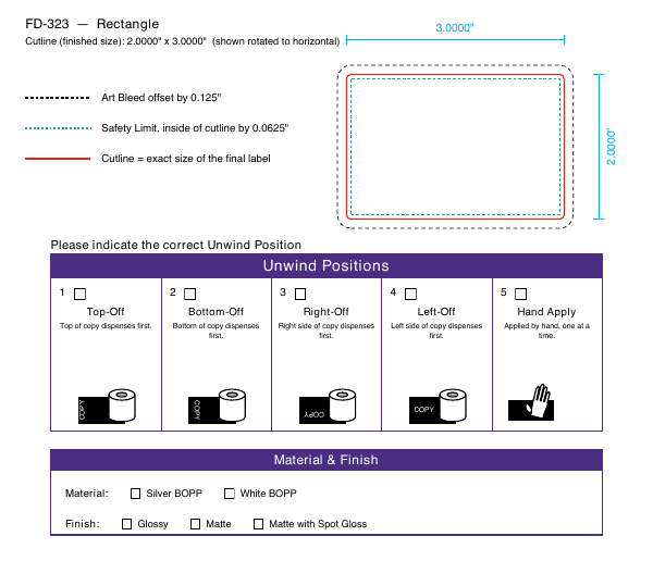 Rectangle label FD-323 dieline