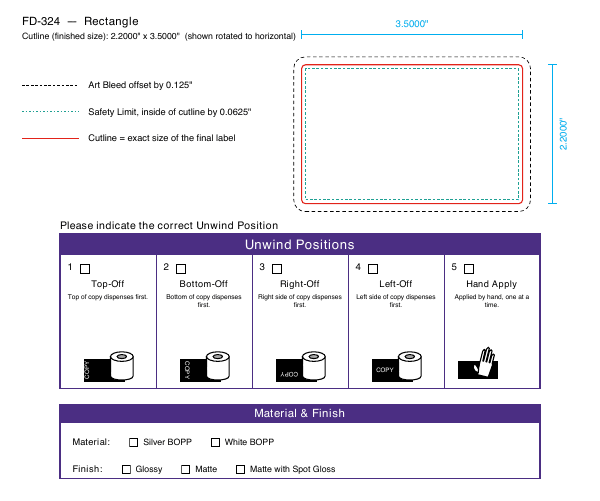 Rectangle label FD-324 dieline