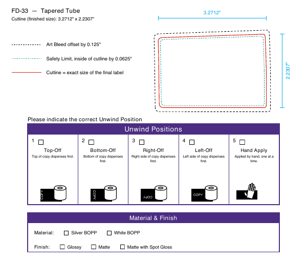 Tapered Tube label FD-33 dieline