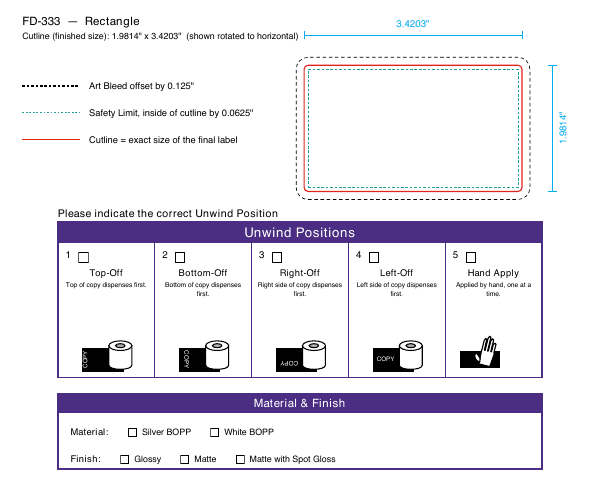 Rectangle label FD-333 dieline
