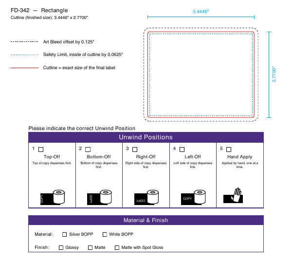 Rectangle label FD-342 dieline