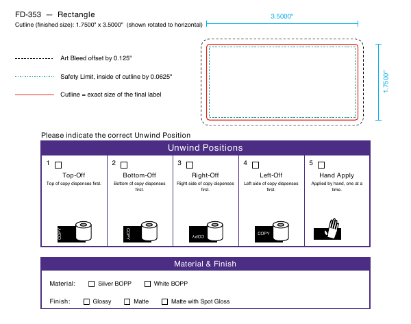 Rectangle label FD-353 dieline
