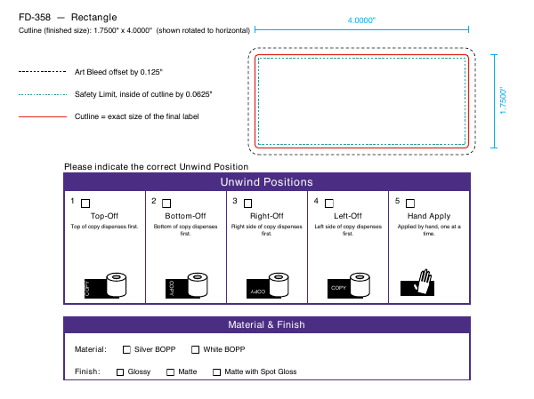 Rectangle label FD-358 dieline