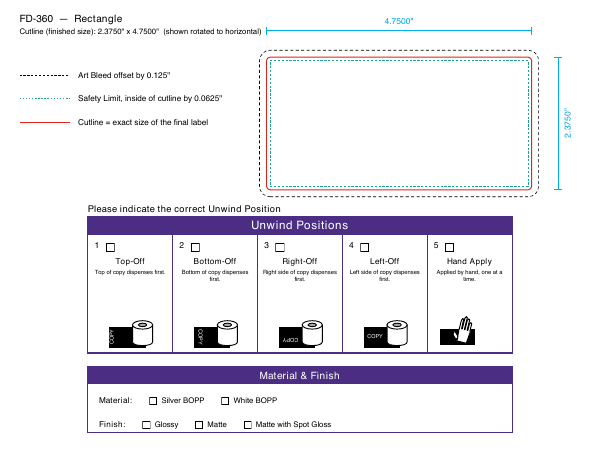Rectangle label FD-360 dieline