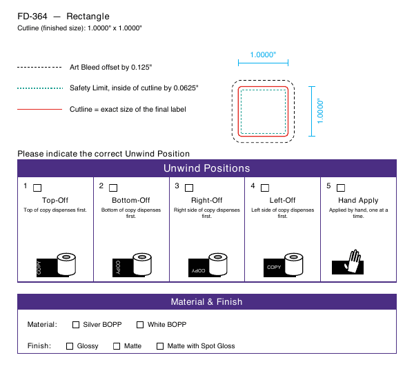 Rectangle label FD-364 dieline