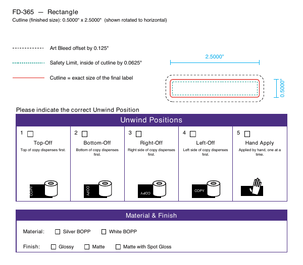 Rectangle label FD-365 dieline