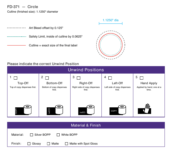 Circle label FD-371 dieline