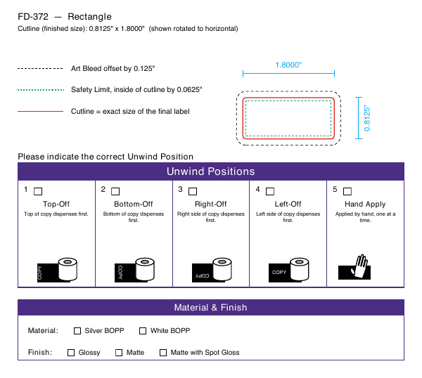 Rectangle label FD-372 dieline