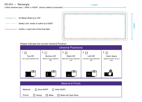 Rectangle label FD-374 dieline