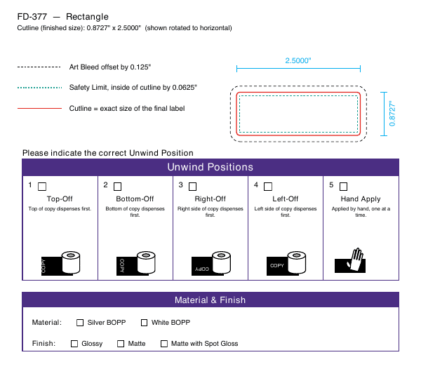 Rectangle label FD-377 dieline