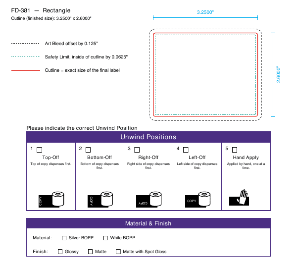 Rectangle label FD-381 dieline