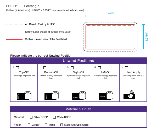 Rectangle label FD-382 dieline