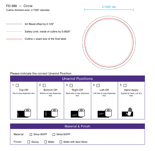 Circle label FD-389 dieline