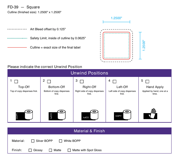 Square label FD-39 dieline