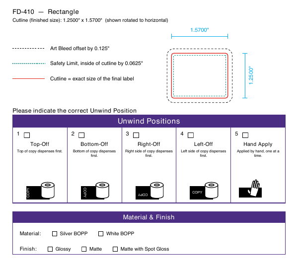 Rectangle label FD-410 dieline