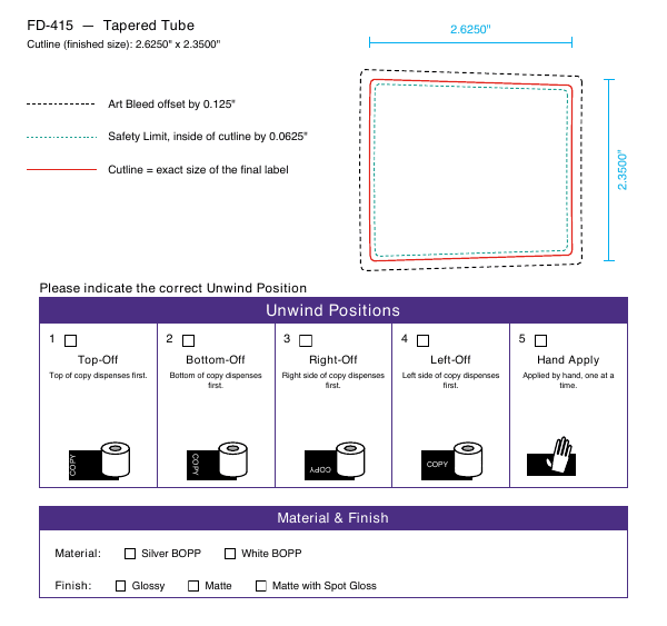 Tapered Tube label FD-415 dieline