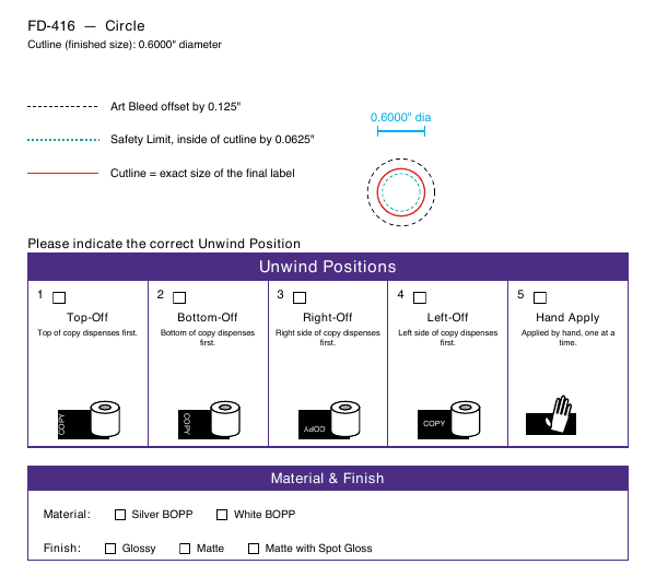 Circle label FD-416 dieline