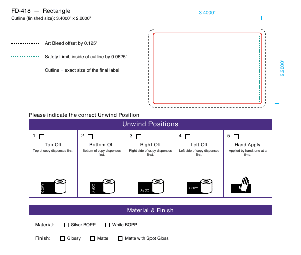 Rectangle label FD-418 dieline