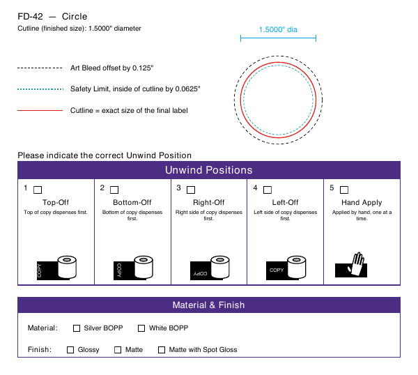 Circle label FD-42 dieline