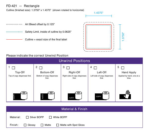 Rectangle label FD-421 dieline