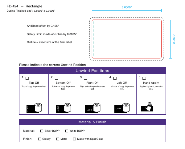 Rectangle label FD-424 dieline