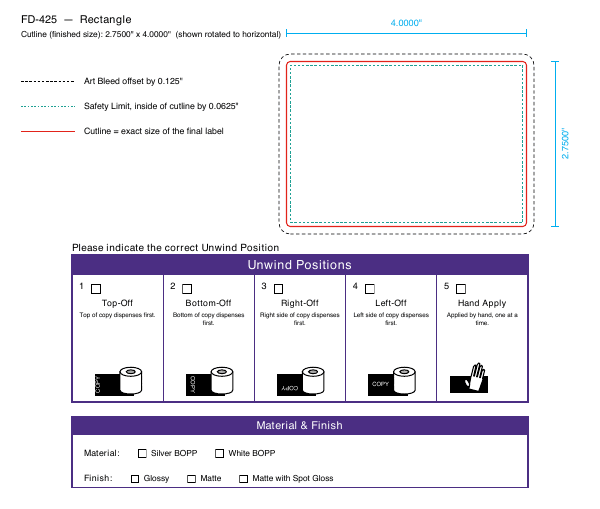 Rectangle label FD-425 dieline