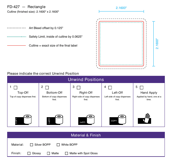 Rectangle label FD-427 dieline