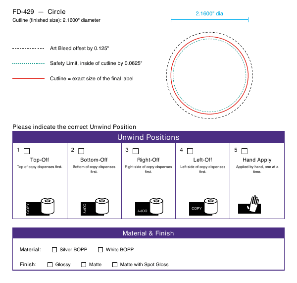 Circle label FD-429 dieline
