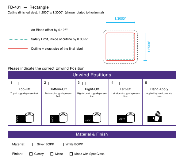 Rectangle label FD-431 dieline