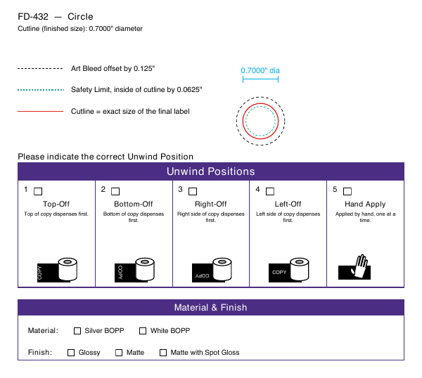 Circle label FD-432 dieline