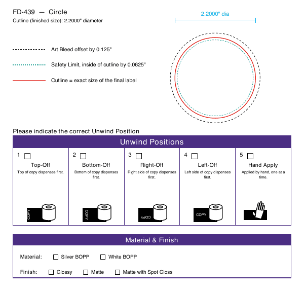 Circle label FD-439 dieline