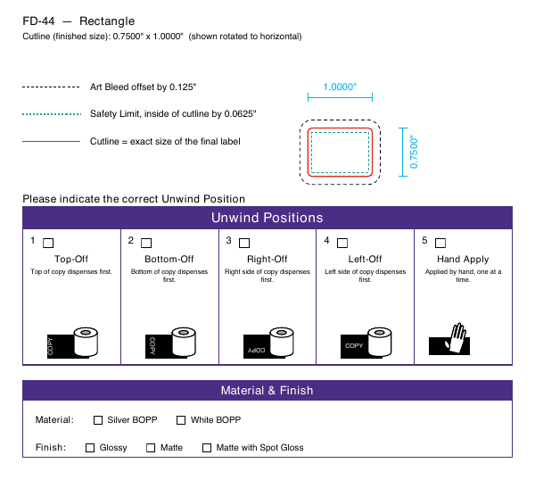 Rectangle label FD-44 dieline