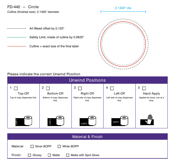 Circle label FD-440 dieline
