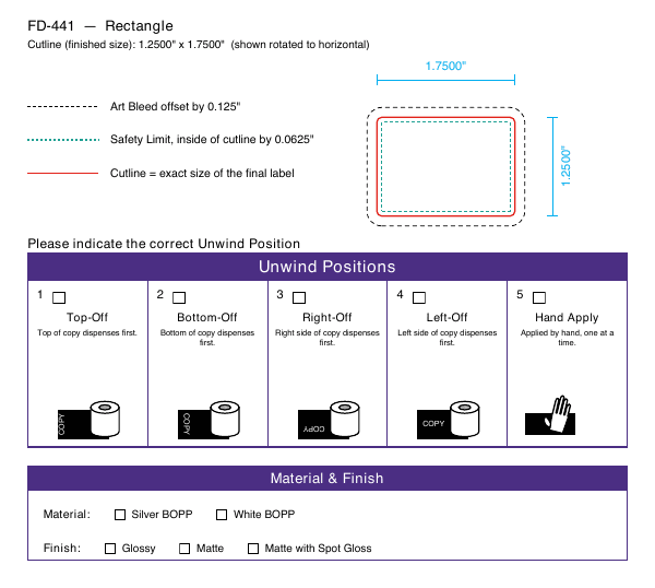 Rectangle label FD-441 dieline