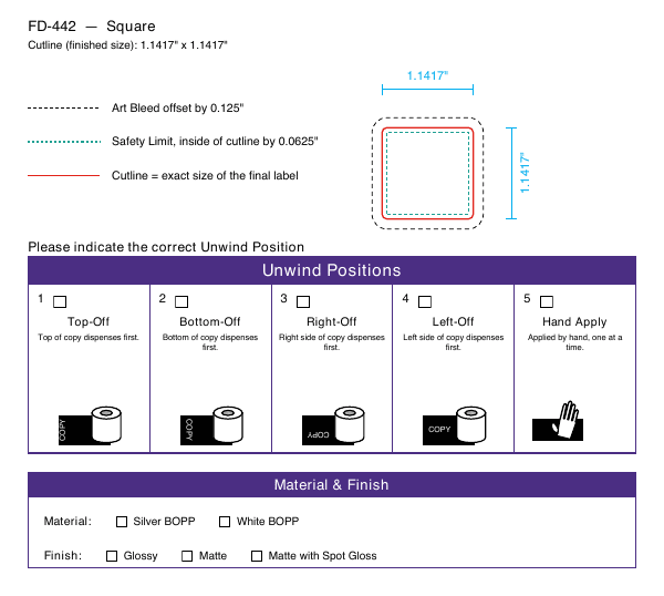 Square label FD-442 dieline