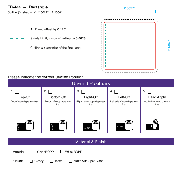 Rectangle label FD-444 dieline