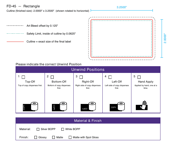 Rectangle label FD-45 dieline